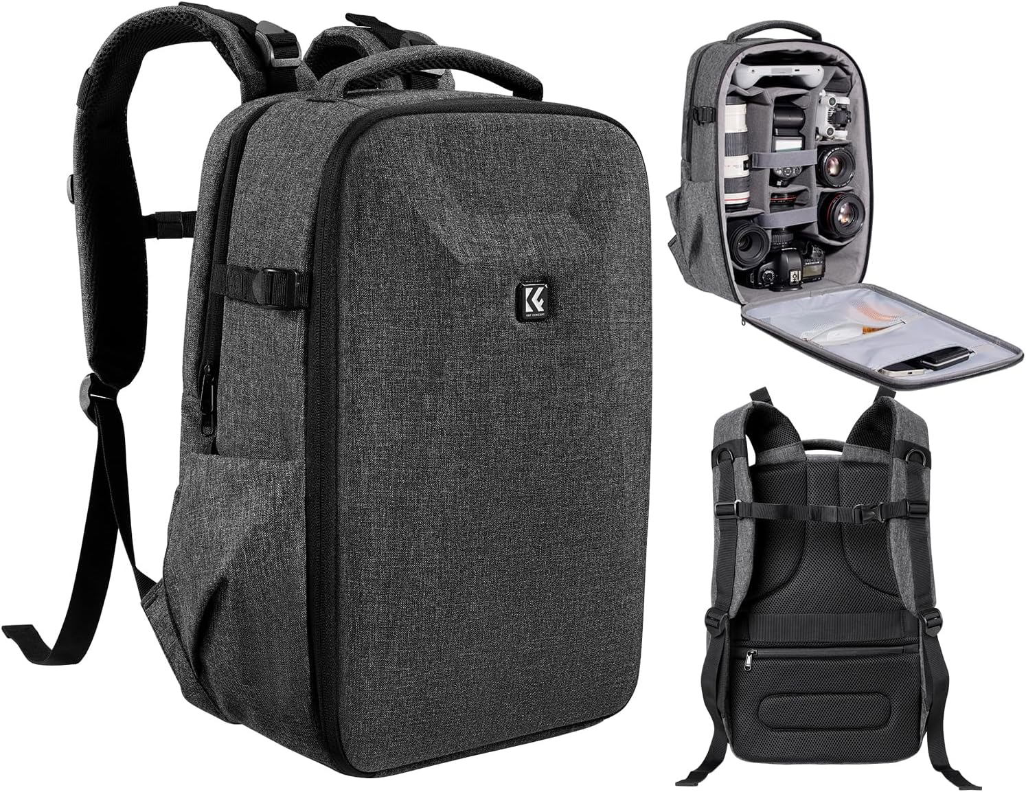 K&F Concept DSLR Camera Backpack with Laptop Compartment 15-15.6 Inch Waterproof Case Compatible with Canon/Nikon/Sony/DJI Mavic Drone