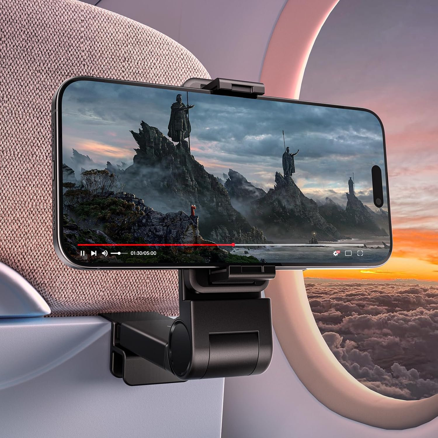 JSAUX Airplane Phone Holder, Airplane Phone Holder with 360 Degree Rotation, Hands-Free Travel Phone Holder, Airplane Travel Essential Accessories for Flying