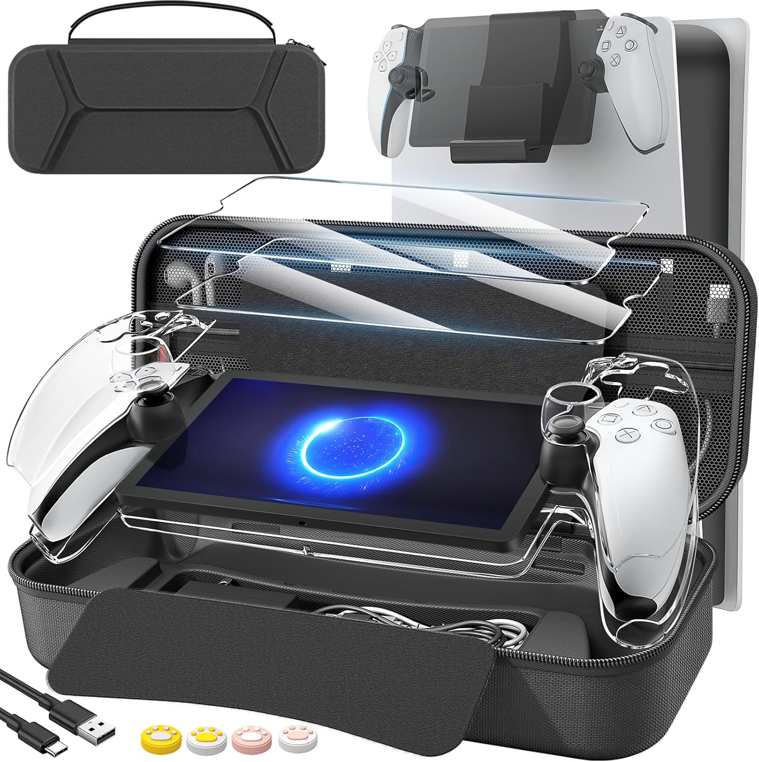 daydayup 14 in 1 Accessory Kit Compatible with Playstation Portal Remote Player, Carry Case and Hanger Holder with 2 Screen Protectors and 4 Thumb Grips - Accessory Pack