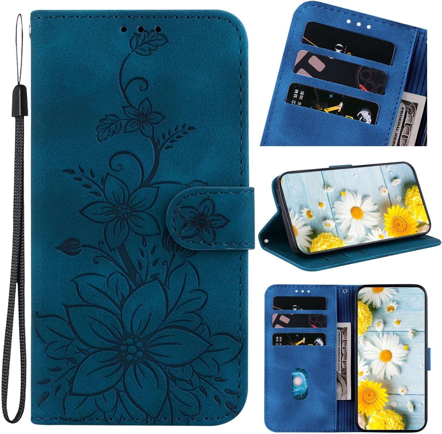 Rosbtib Handyhülle für Samsung Galaxy A12/M12 6.5 Zoll Hülle Leder mit Kartenfächer Handytasche mit Standfunktion Magnetic Klapphülle für Galaxy A12 2020/Galaxy M12 2021 - Blaue Lilien