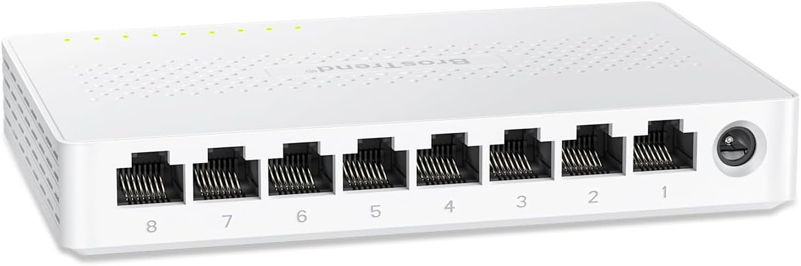 BrosTrend 2.5G 8 Port Ethernet Switch, RJ45 2.5Gb Unmanaged Switch, 8x 2.5G Base-T Ports, Network Switch Compatible with 100/1000/2500Mbps PC NAS, Plug-and-Play, Fanless, Lifetime Protection