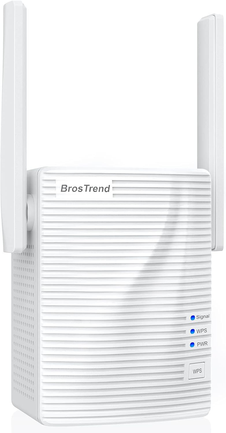 BrosTrend AC1200Mbps WiFi Repeater, WiFi Amplifier, WiFi Extender, WiFi Booster, WiFi Extender, 5GHz & 2.4GHz Dual Band WiFi Coverage, Compatible with All Internet Boxes, 1 Ethernet Port
