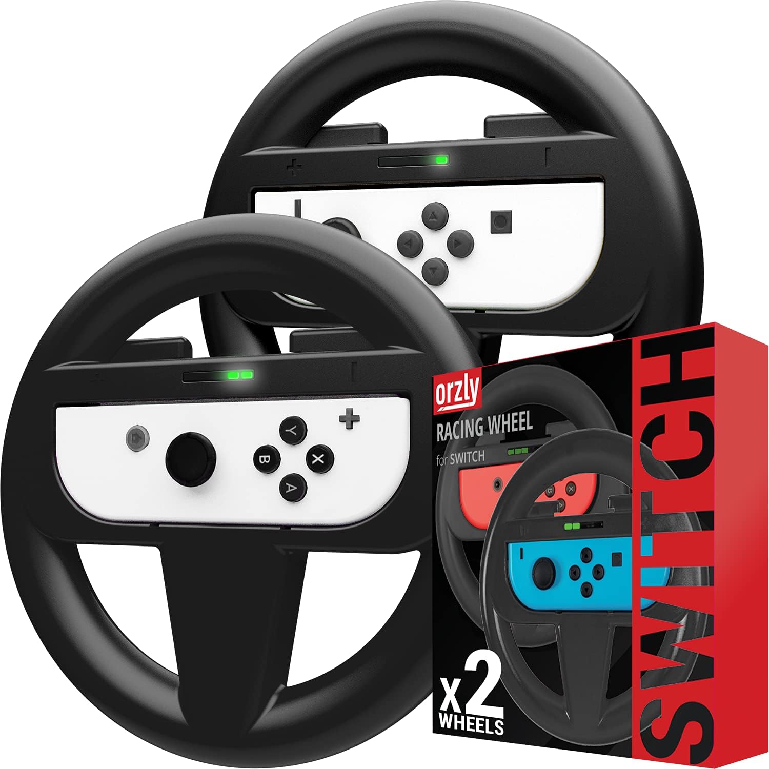 Orzly 2*Steering Wheels for Nintendo Switch - 2* Black Steering Wheel for Nintendo Switch Console Joy-Cons Controller - Twin Pack