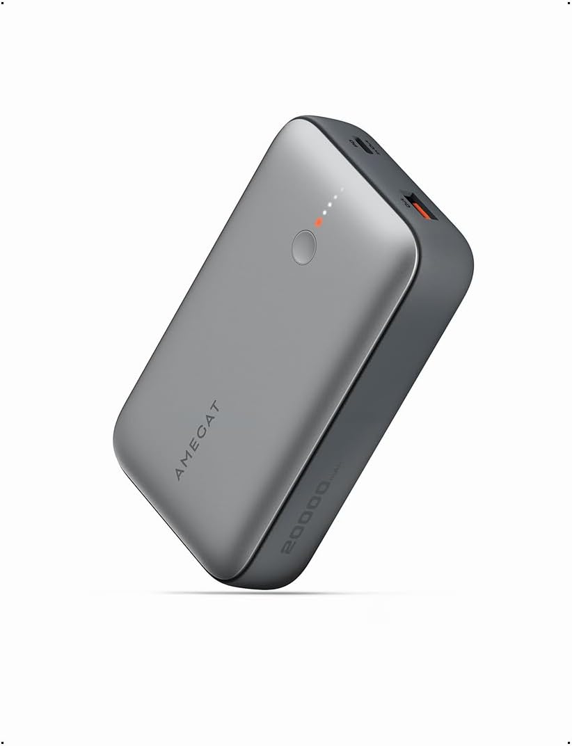 AMEGAT External Battery 20,000 mAh, Mini Power Bank 22.5 W, Portable Battery USB C Input & Output Quick Charge PD for Smartphones, Tablets, Headphones etc (Storm Grey)