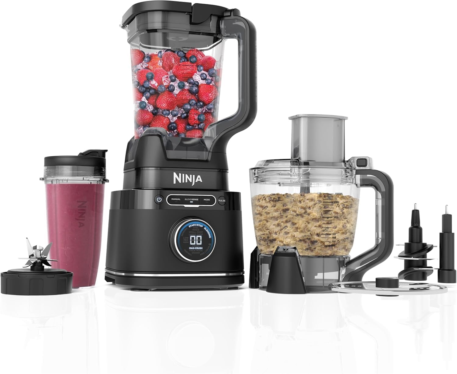 Ninja Detect Power Blender Processor Pro 3-in-1, Blender 1200W, Mixing Bowl, Blender Blade, Individual Cup, Container, Knead, Blender, Chopping & Mixing, Black, TB401EU