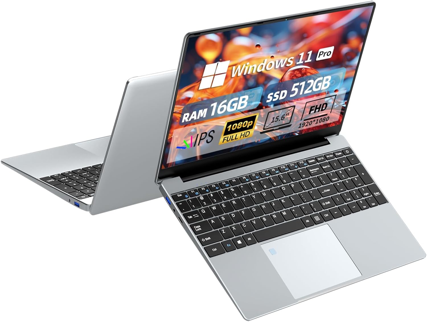 15.6 inch Laptop, 16GB RAM 512GB SSD, Celeron N5095, Windows 11 Laptop with Backlit Keyboard, Fingerprint Unlock, Laptop 1920*1080 IPS Screen, BT4.2/SB 3.0