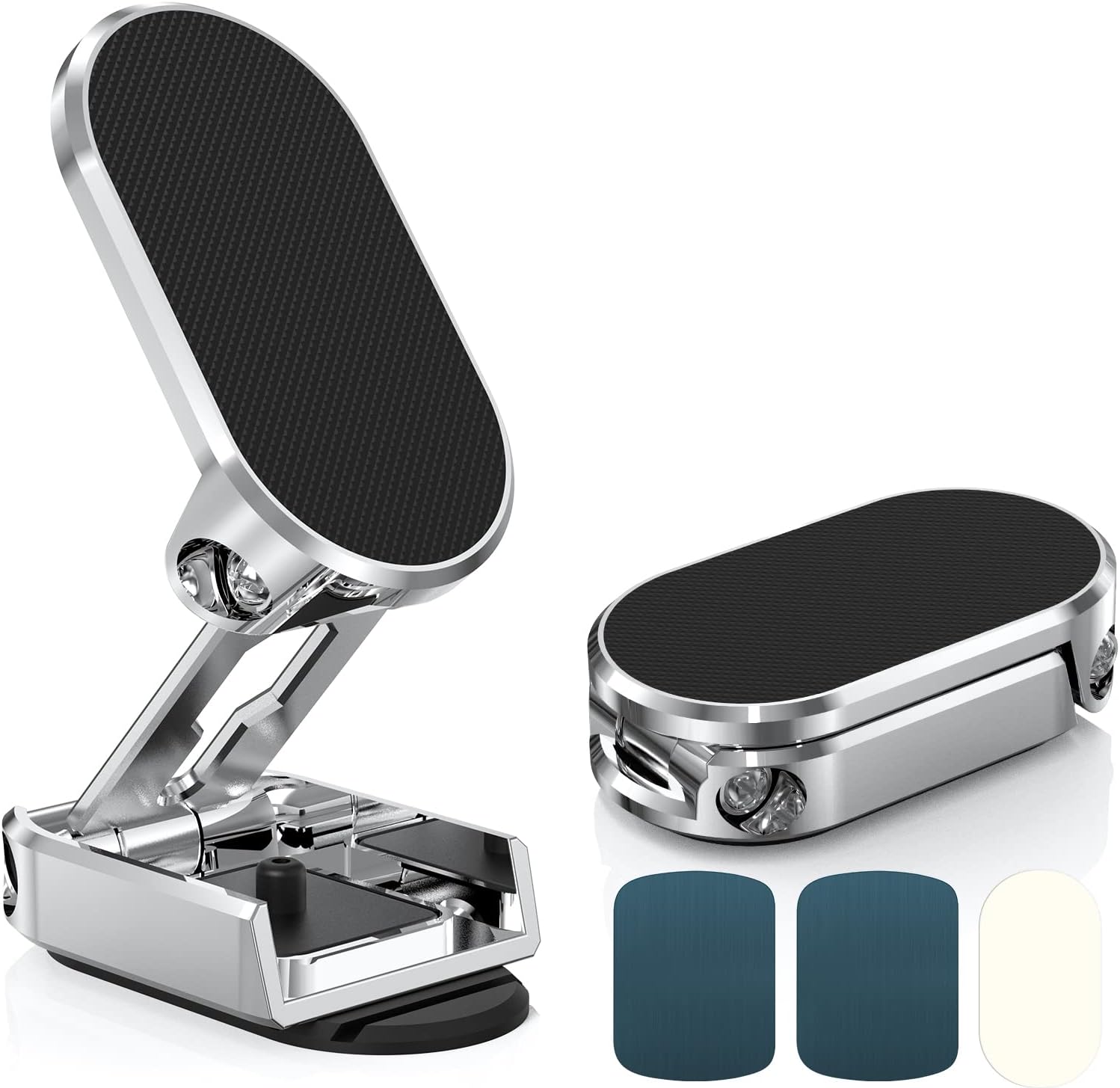 AXFEE Magnetic Car Phone Holder, 720° Rotation Foldable, Alloy Portable Phone Holder for All Smartphones (Silver)