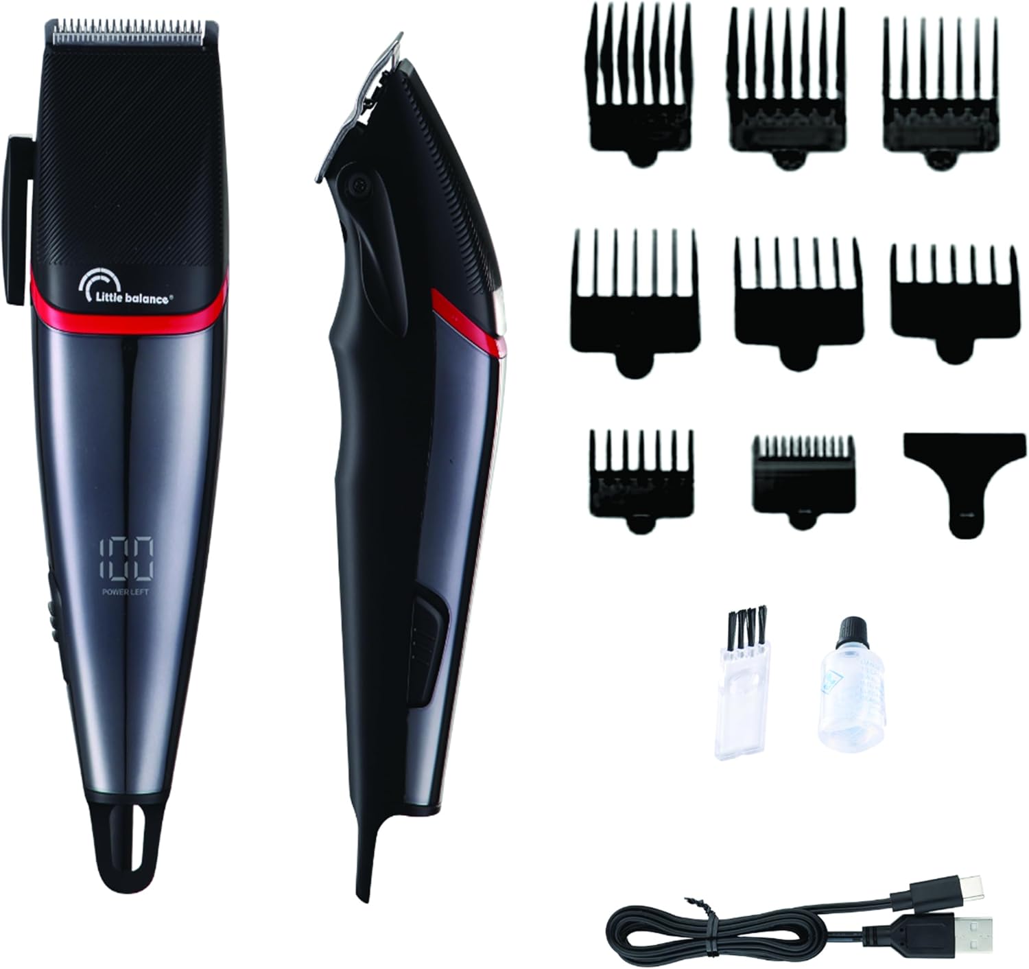 LITTLE BALANCE 8804 Easy Performance, Men's Hair Clipper, Battery Life 2h30, USB-C Charging, LED Display, 8 Combs, 4 Length Settings, Black