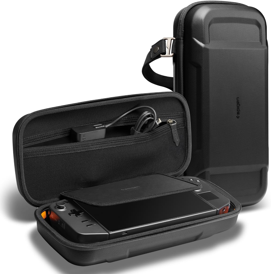 Spigen Rugged Armor Pro Case Compatible with Lenovo Legion Go S 2025, Legion Go 2023, MSI Claw 7 AI+ & 8 Travel Bag Hard Cover with Pockets – Black