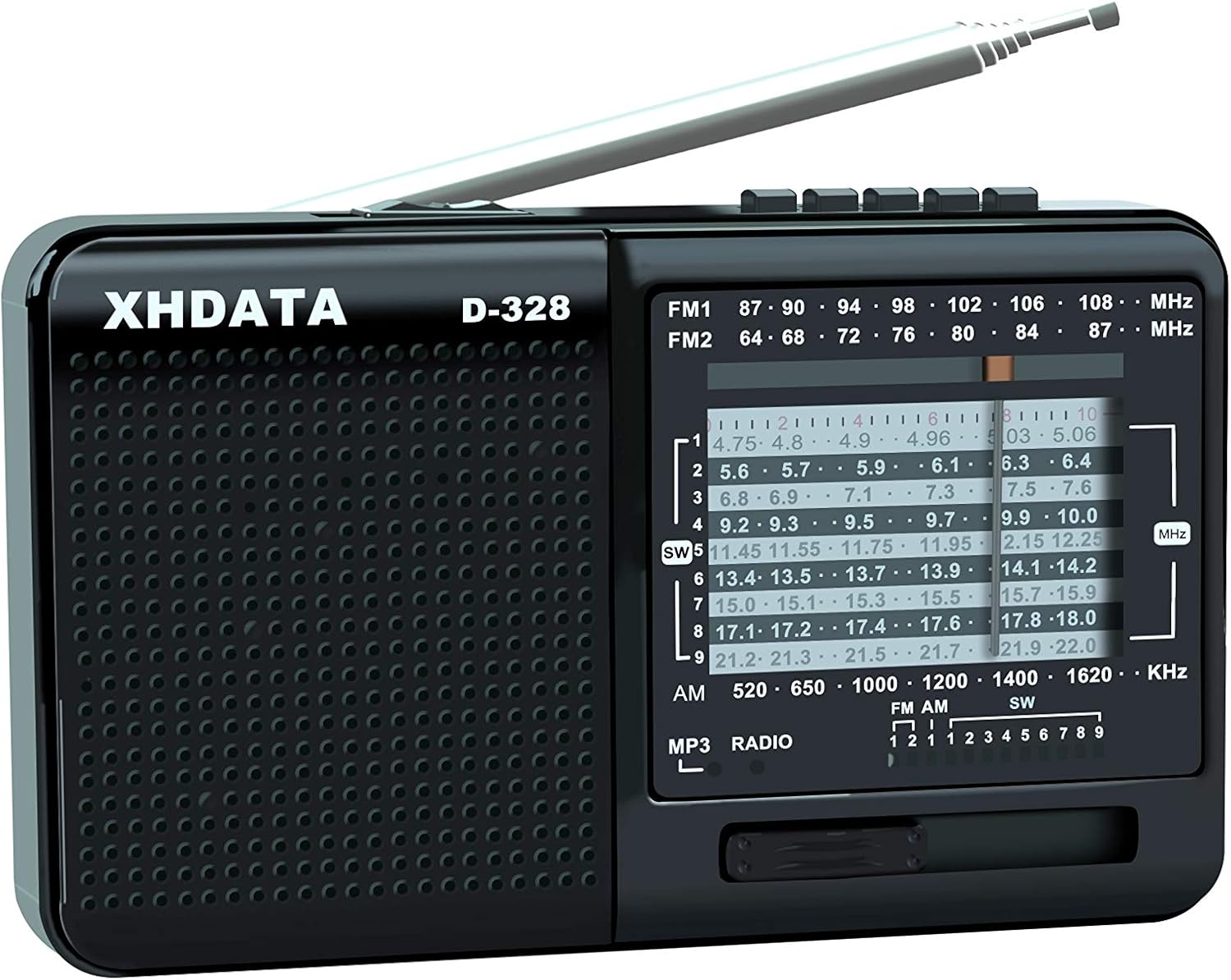 XHDATA D328 FM / AM/SW Radio with Rechargeable Portable Radio (BL5C), Transistor Radio MP3 Player Support TF Card, Easy to Use, for Gift, Family(Black)