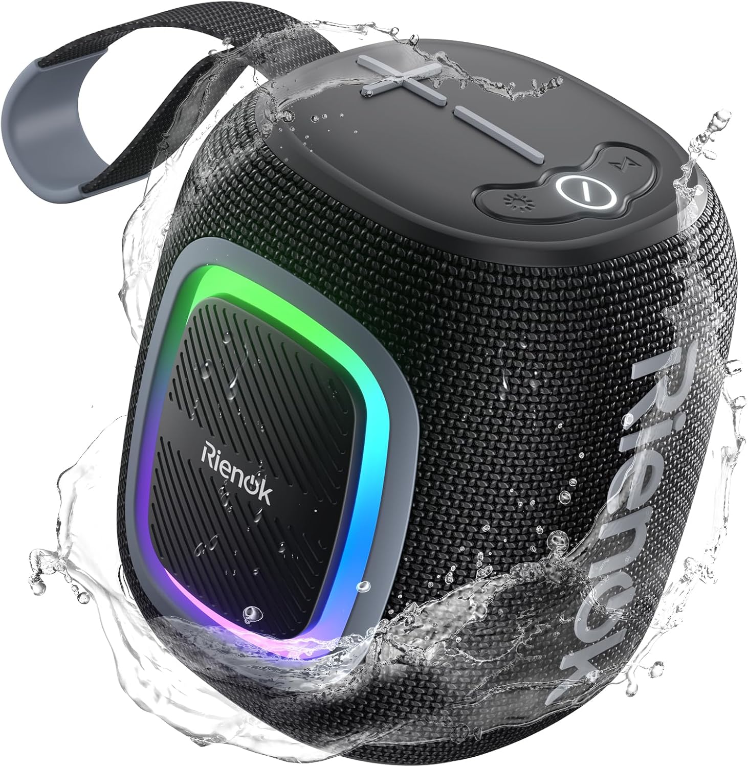 RIENOK Portable Bluetooth Speaker, Powerful Luminous Speaker with Bluetooth 5.3, Battery Life 15H, 1800mAh, FM Radio, USB Flash Drive, AUX Port, TF Card, for Beach Parties, Hiking, Travel, Black