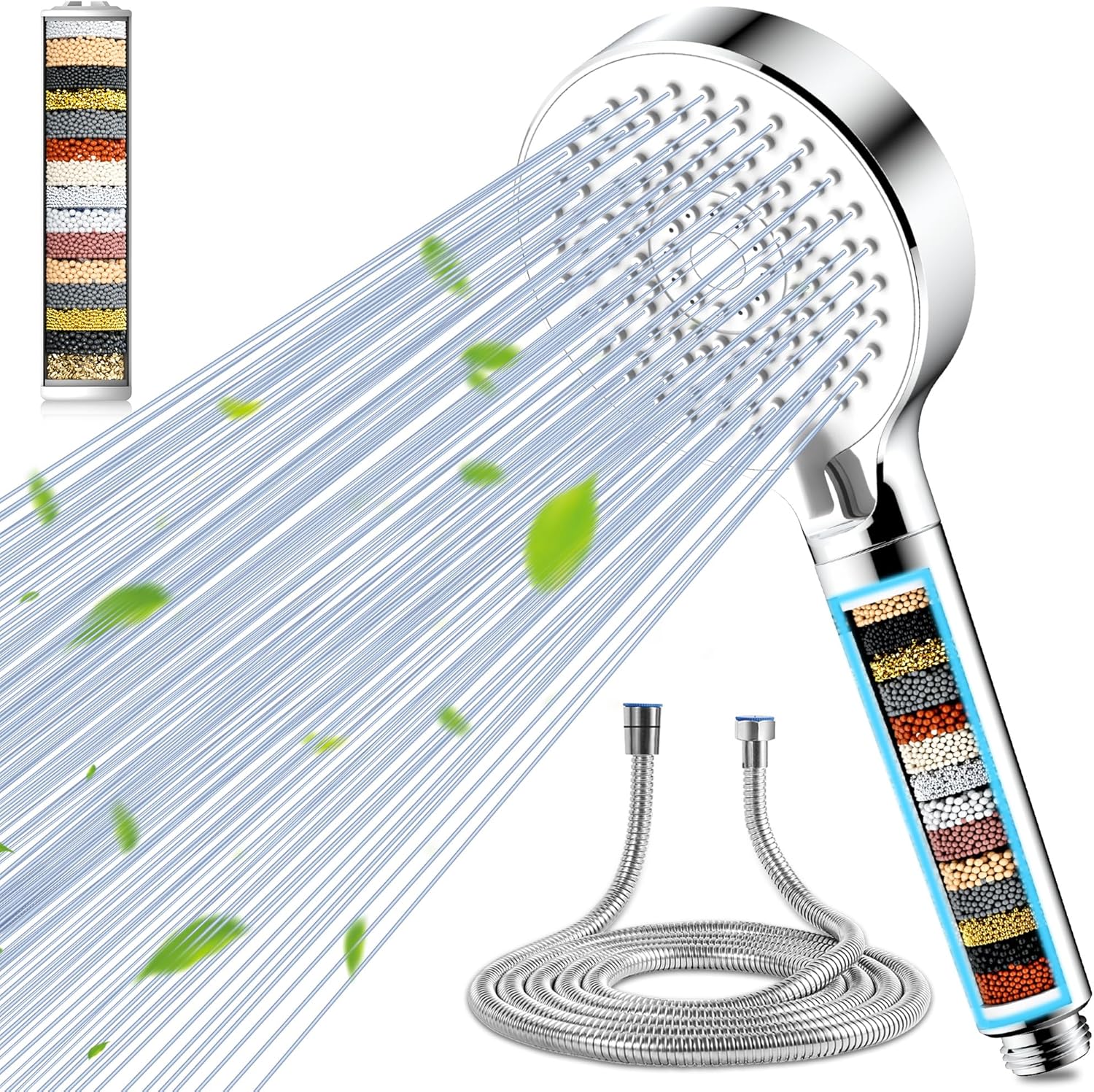 Magichome Filter Shower Head & 1.5M Hose, 20 Steps, High Pressure Shower Head with 5 Modes, Universal Hard Water Filter Shower Head for Removing Residual Chlorine