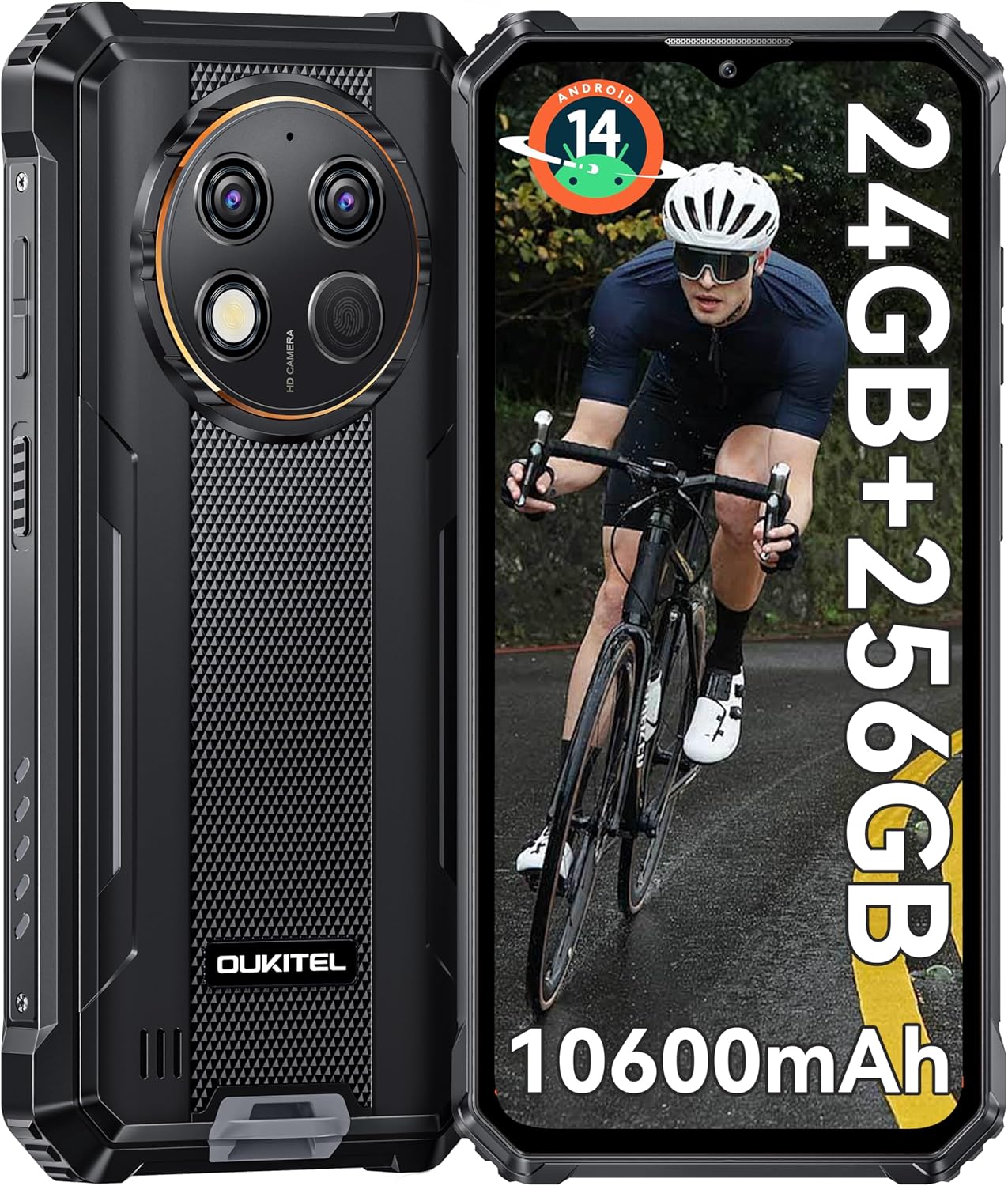 OUKITEL G1 Android 14 Unbreakable Mobile Phone – 24GB + 256GB (1 TB) Smartphone Battery 10600 mAh Screen 6.52 Inch HD+ IPS 48MP Dual Camera Phone Waterproof Shockproof Dual