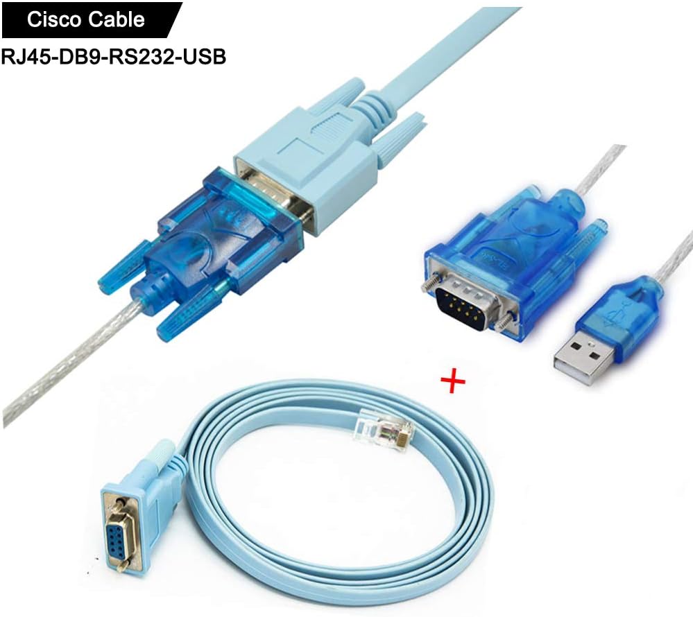 Cisco Console Cable Rj45 to DB9 and RS232 to USB (2-in-1) Serial Cable for Cisco Device 1.8 m + 1 m
