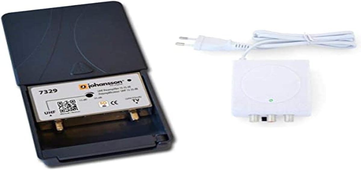 Johansson TV Antenna Preamplifier Kit for TNT HD with Active 5G/LTE Filter and Power Supply Kit UHF 15 to 32 dB Pre-Amplifier + Johansson Power Supply