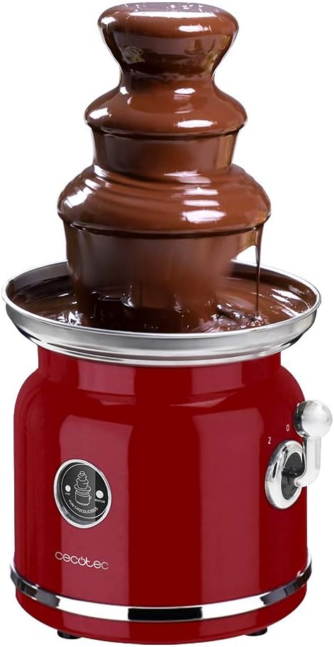Cecotec Fun Chocolate Fountain. 90W Power, Retro Design, Stainless Steel Tower, 3 Water Drop Levels, Detachable and Dishwasher Safe Parts.
