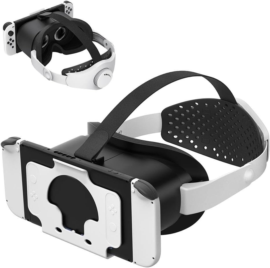 VR Headset Compatible with Nintendo Switch, Portable VR Glasses with Adjustable HD Lenses and Strap, 8.5 x 8 x 4.4 inches (Black and White)