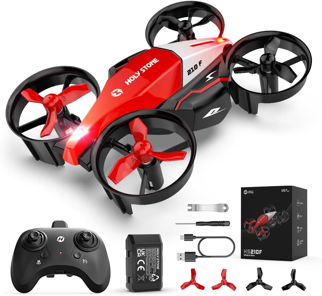 Holy Stone HS210F Mini Drone for Kids, 2-in-1 Indoor RC Quadcopter with LED Lights, Landing and Flight Mode, 3D Flip, Modular Safe Battery Toy Gift for Boys Girls