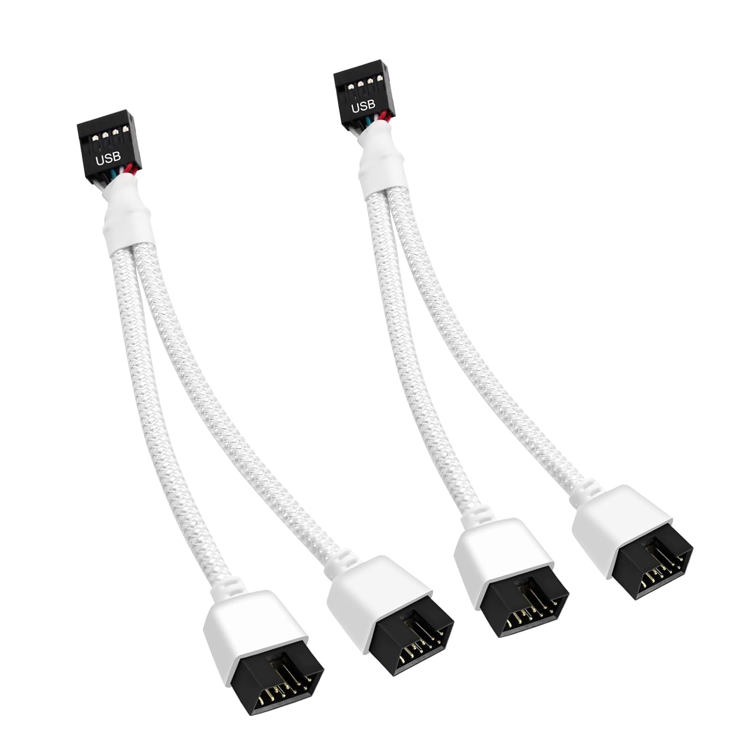 RUIZHI USB 2.0 Extension Cable 9 Pin Female to Dual Connector 9 Pin Nylon Braided Extension Cable for Computer Internal Motherboard (White)
