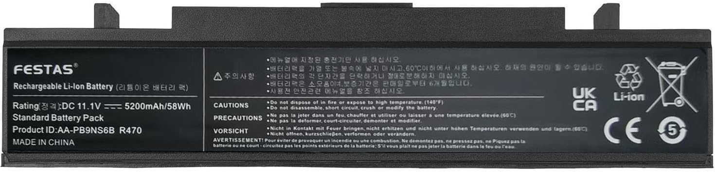 11.1V 5200mAh AA-PB9NC6B AA-PB9NS6B Battery Compatible with Samsung R428 R429 R519 R522 R523 R530 R540 R580 R470 RV510 RV511 R620 R718 R718 R770 20 Regular 80 Series Laptop PC