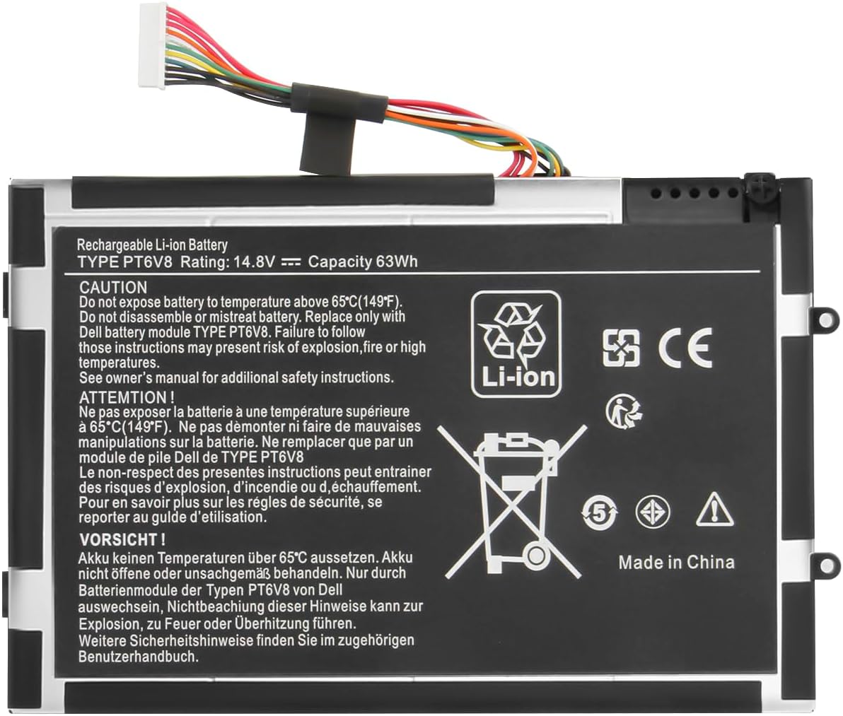 Exmate PT6V8 Battery for Dell Alienware M11x M14x M11x R1/M11x R2/M11x R3/M14x R1/M14x R2 Series Gaming Notebook P06T P18G P06T001 P06T002 P06T003 P18G000 1 x 8P6 X6 T7YJR DKK25 312-0984 (14.8V/63Wh)