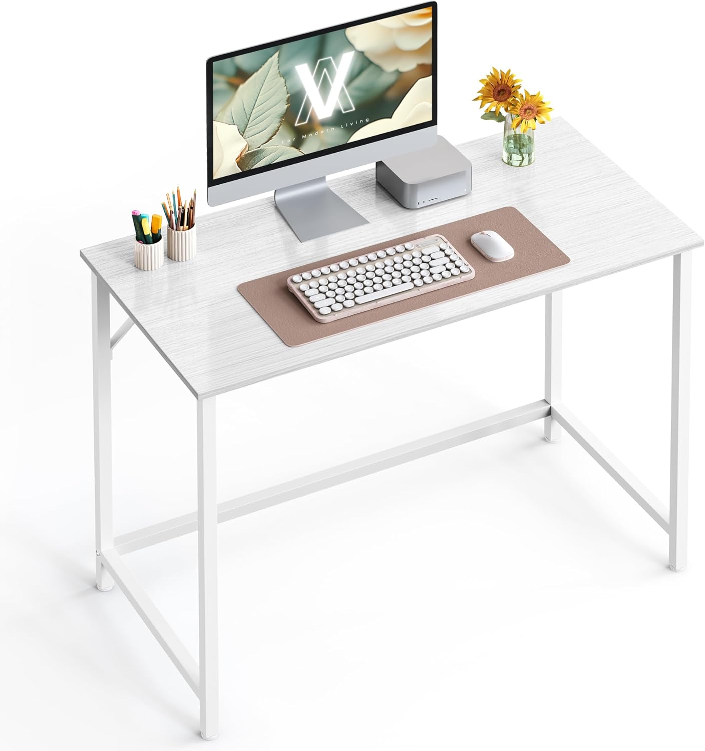 VASAGLE Computer Desk, Table, 50 x 100 x 76 cm, Office Desk, Bedroom, Living Room, Metal Frame, Maple White and Cloud White LWD041W44