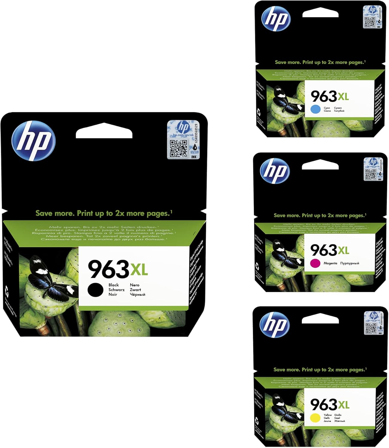 HP 963Xl Pack of 4 Original Ink Cartridges Black/Cyan/Magenta/Yellow High Capacity for Officejet Pro 9010/9020 Printers