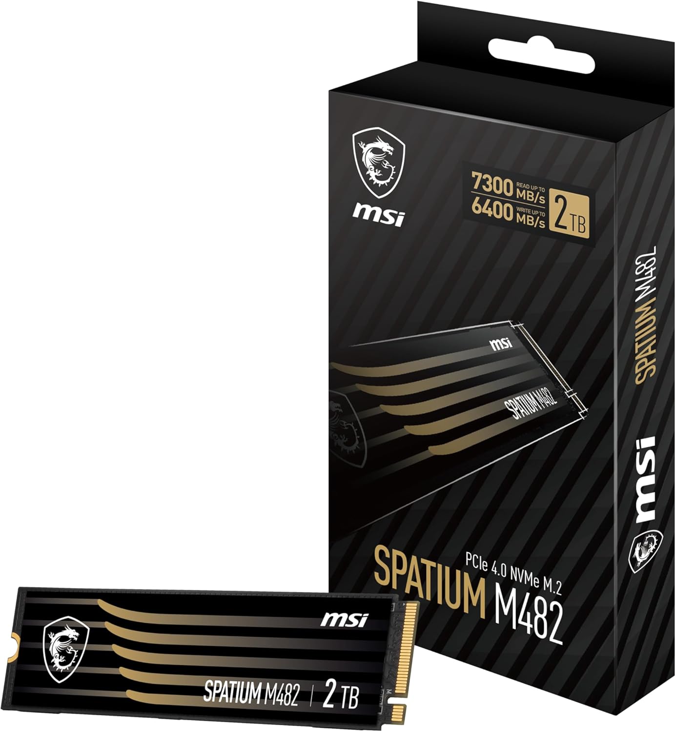 MSI SPATIUM M482 SSD 2TB Internal Solid State Drive, PCIe 4.0 NVMe M.2, Read 7300 MB/s & Write 6400 MB/s, 3D NAND, Integrated Data Security, 5 Year Warranty (1200 TBW)