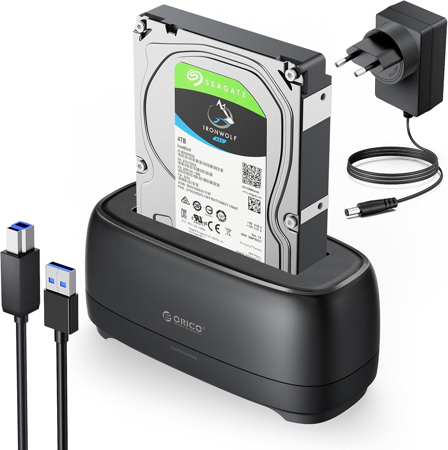 ORICO SATA SSD/HDD Dock for Hard Disk, USB 3.0 Docking Station for 2.5 and 3.5 Inch Hard Drives, Supports UASP and 20TB Disks (DD18U3)