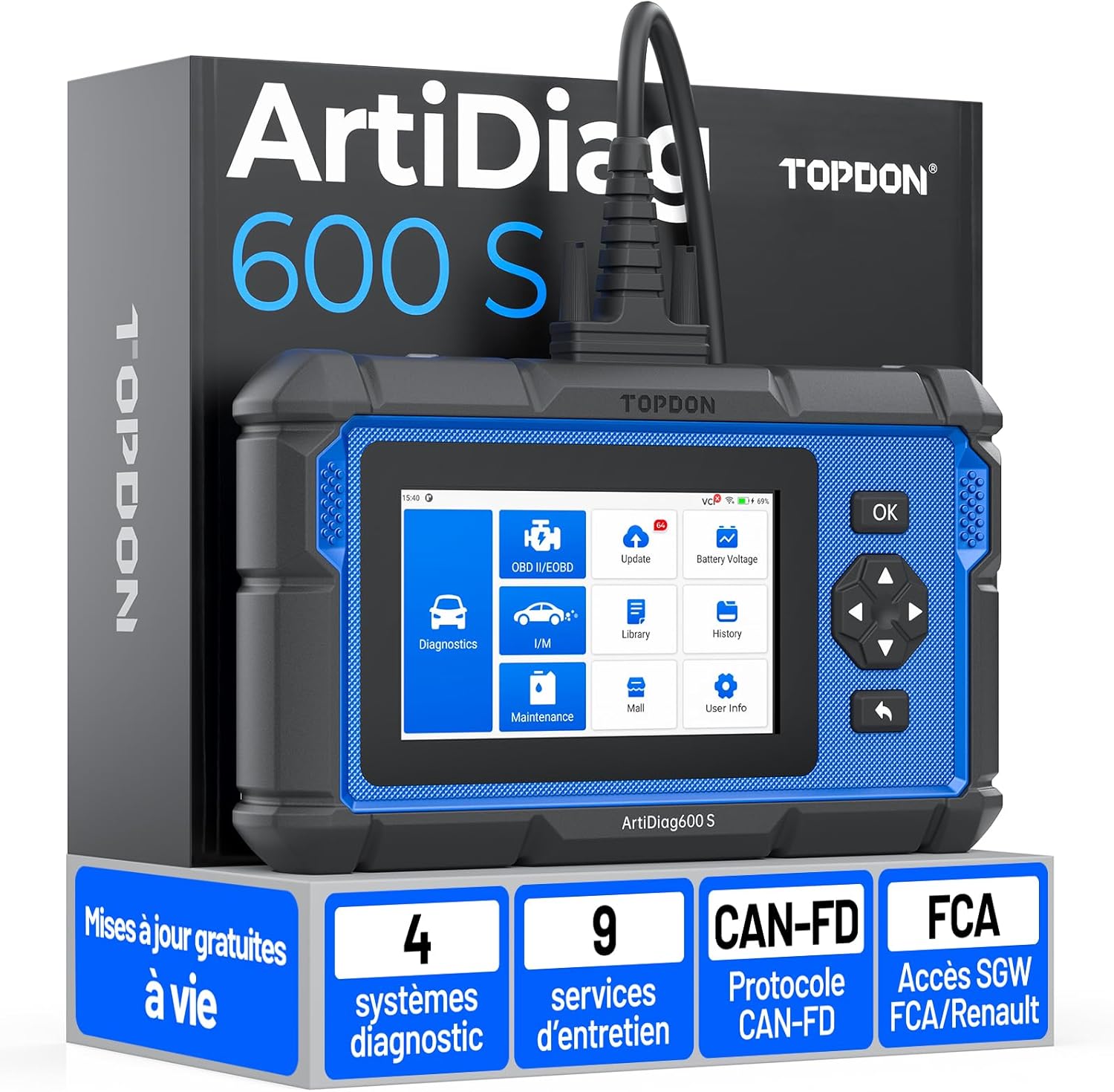 TOPDON ArtiDiag600S OBD2 Car Diagnostic Tool for 4 Systems, 9 Reset Functions on Oil/Brake/SAS/BMS/ABS/DPF/TPMS/Accelerator, Complete OBD2 Functions