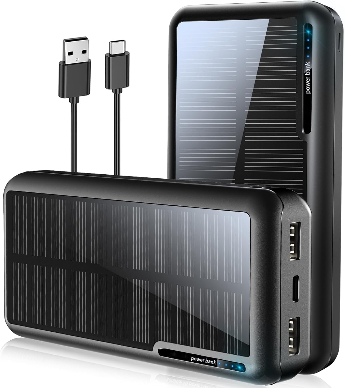 Tnibition Solar External Battery 52800 mAh, Solar Power Bank Charger 4 Outputs 3 Inputs 15W Fast Charging with Flashlight for Mobile Phone