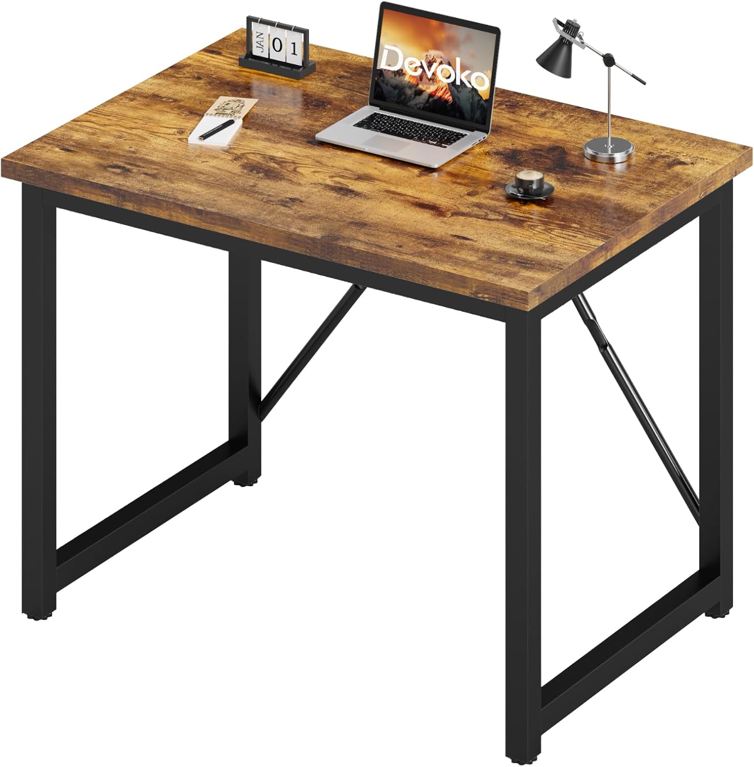 Devoko Computer Desk, 80 x 60 x 75 cm, Table, Small Study Desks for Small Spaces, Workstation, Office and Home Work, Metal Frame, Rustic Brown