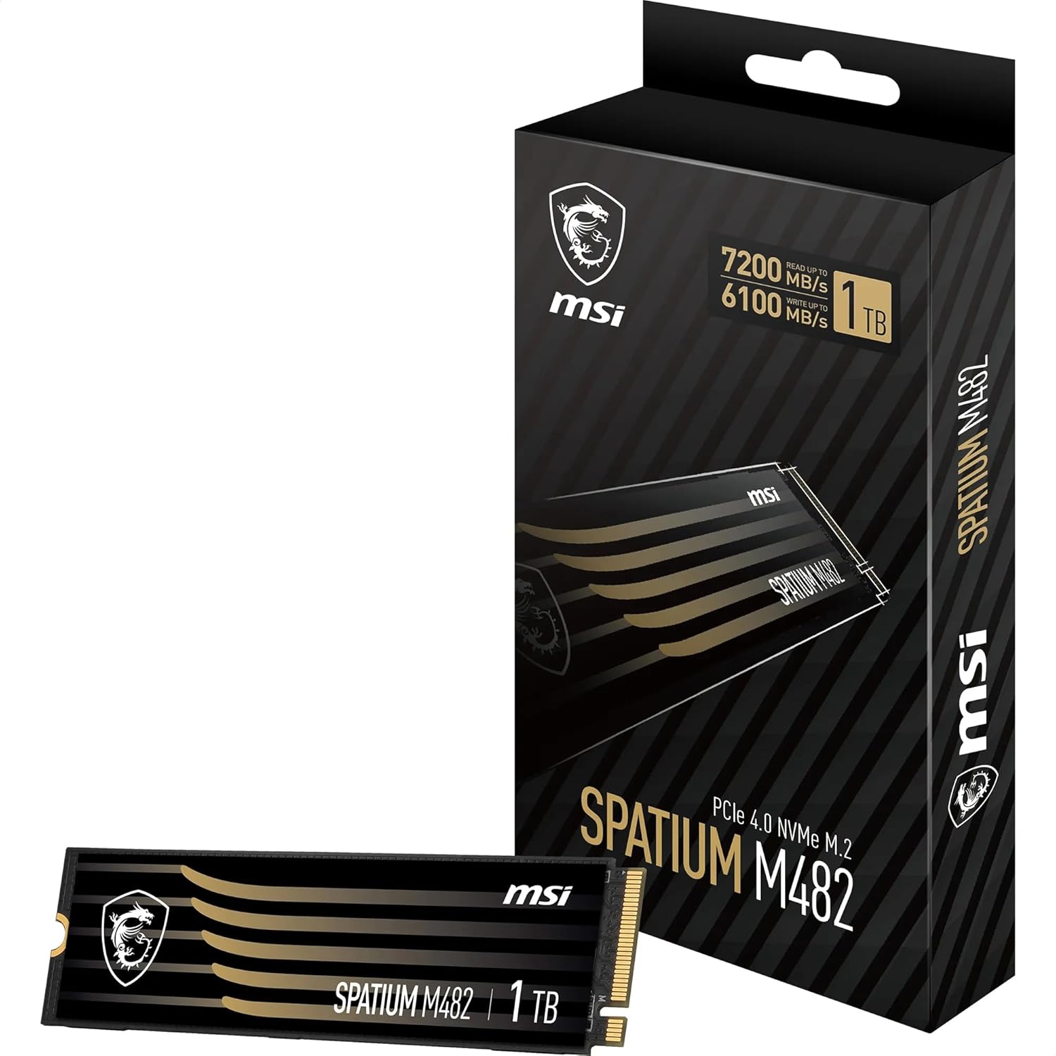 MSI SPATIUM M482 SSD 1TB Internal Solid State Drive, PCIe 4.0 NVMe M.2, Read 7200 MB/s & Write 6100 MB/s, 3D NAND, Integrated Data Security, 5 Year Warranty (600 TBW)