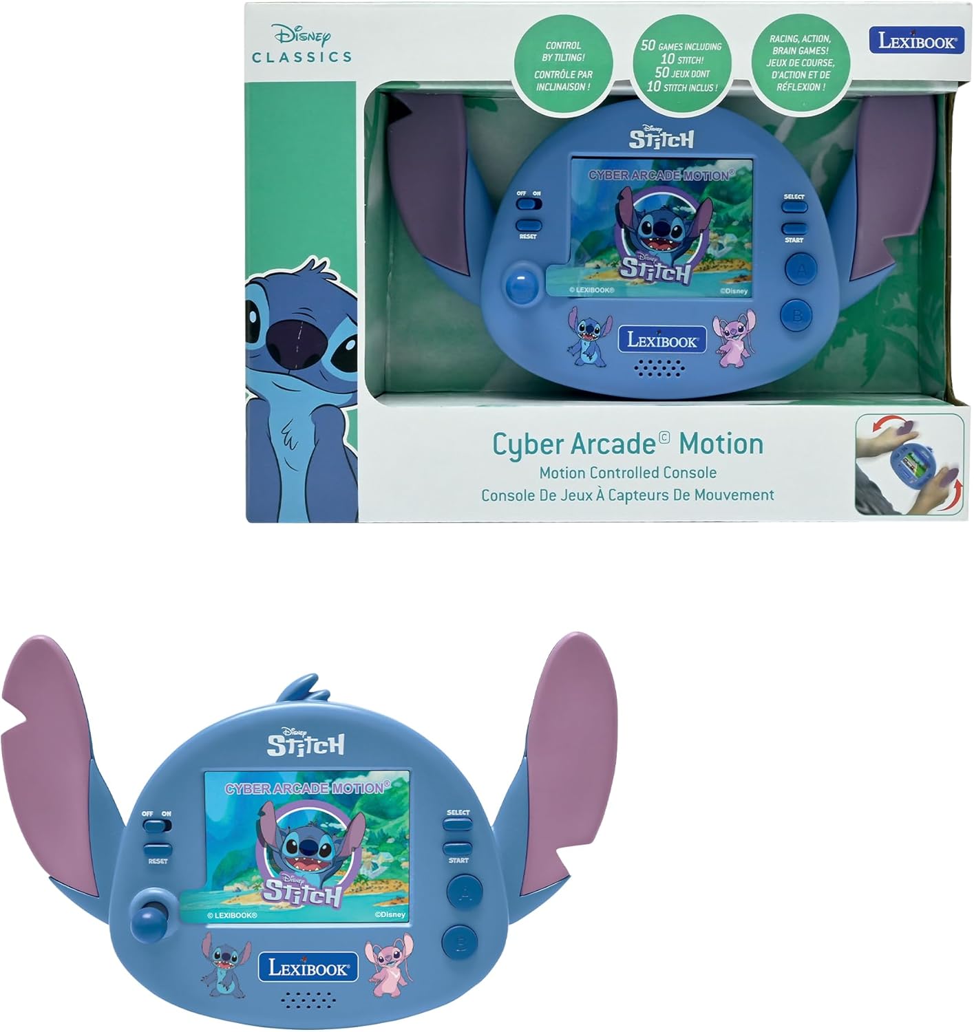 Lexibook - Disney Stitch - Compact and Portable Cyber Arcade Console, 50 Games, LCD Color Display, Battery Powered, JL3180D