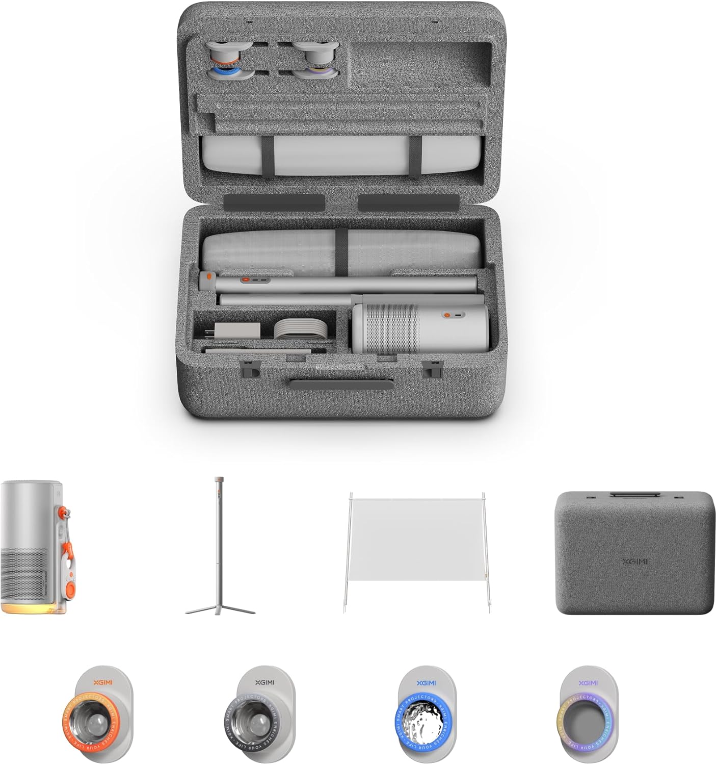 XGIMI MoGo 4 Laser Projector Collection, 550 ISO Lumens, Google TV Netflix, 5 Hours Battery Life, Outdoor/Indoor Kit with PowerBase Tripod, 70" Screen, 4 Filters & Carrying Case