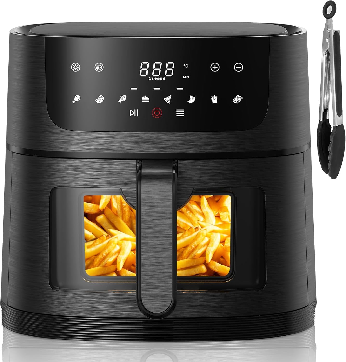 AOSFGE 8L Oil Free Air Fryer with Visible Window, Air Fryer with LED Touch Screen, Hot Air Fryer with 8 Programs 1800W, Electric Fryer with Adjustable Temperature, Timer