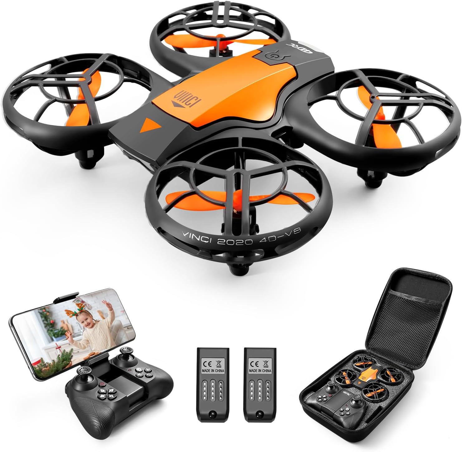 4DRC V8 Mini Drone with 720P WiFi FPV Camera, 20 Minutes Flight, Gravity Induction, Trajectory Flight, Headless Mode, 360° Flips Altitude Hold, for Beginners and Children