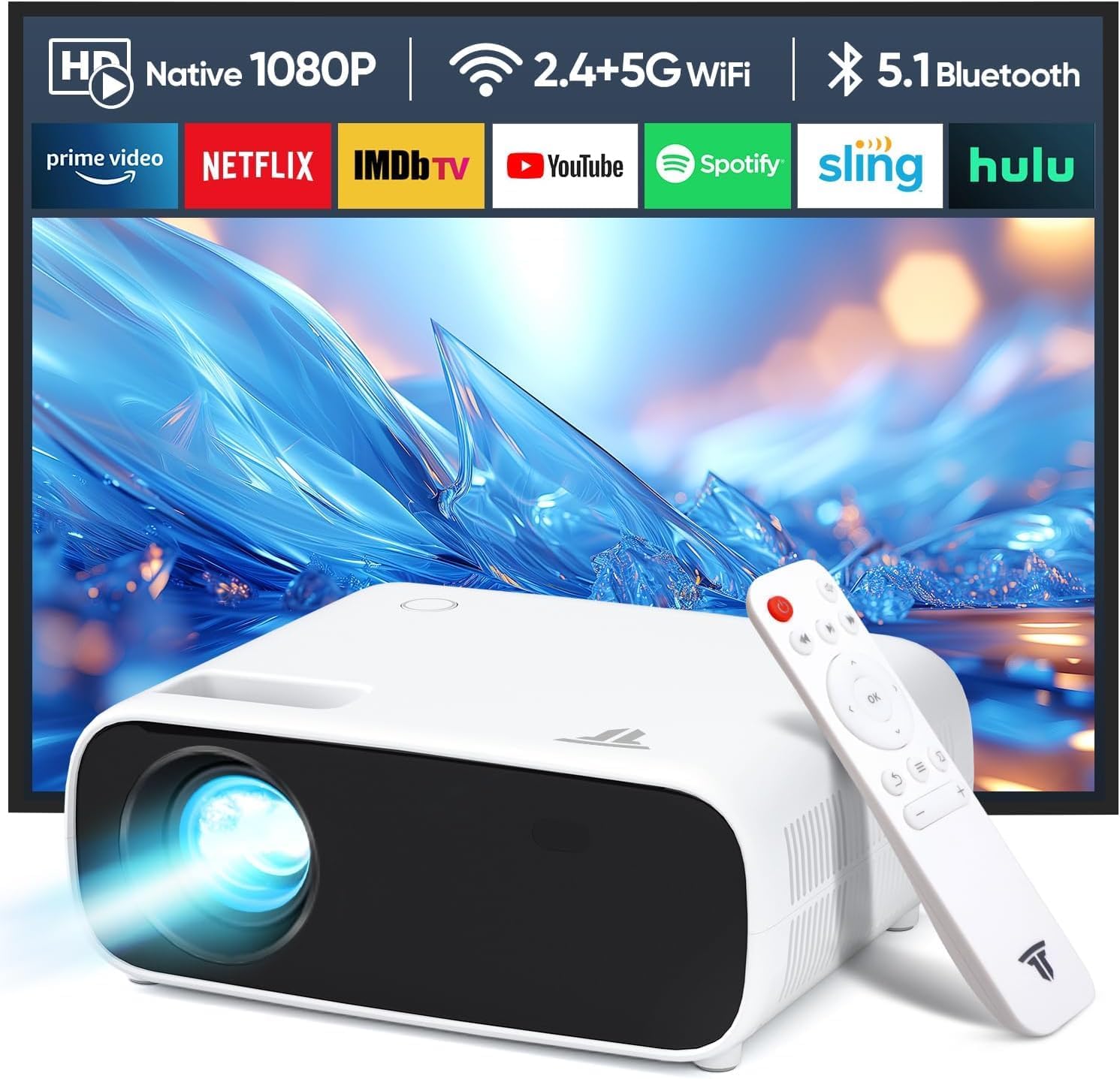 Wielio New Projector with Dual-Band WiFi and Bluetooth 5.2, Full HD 1080P, 18000 Lumens, 4K Supported Projector, Compatible with PS5 and Switch, HD Display Mini Projector (Black)