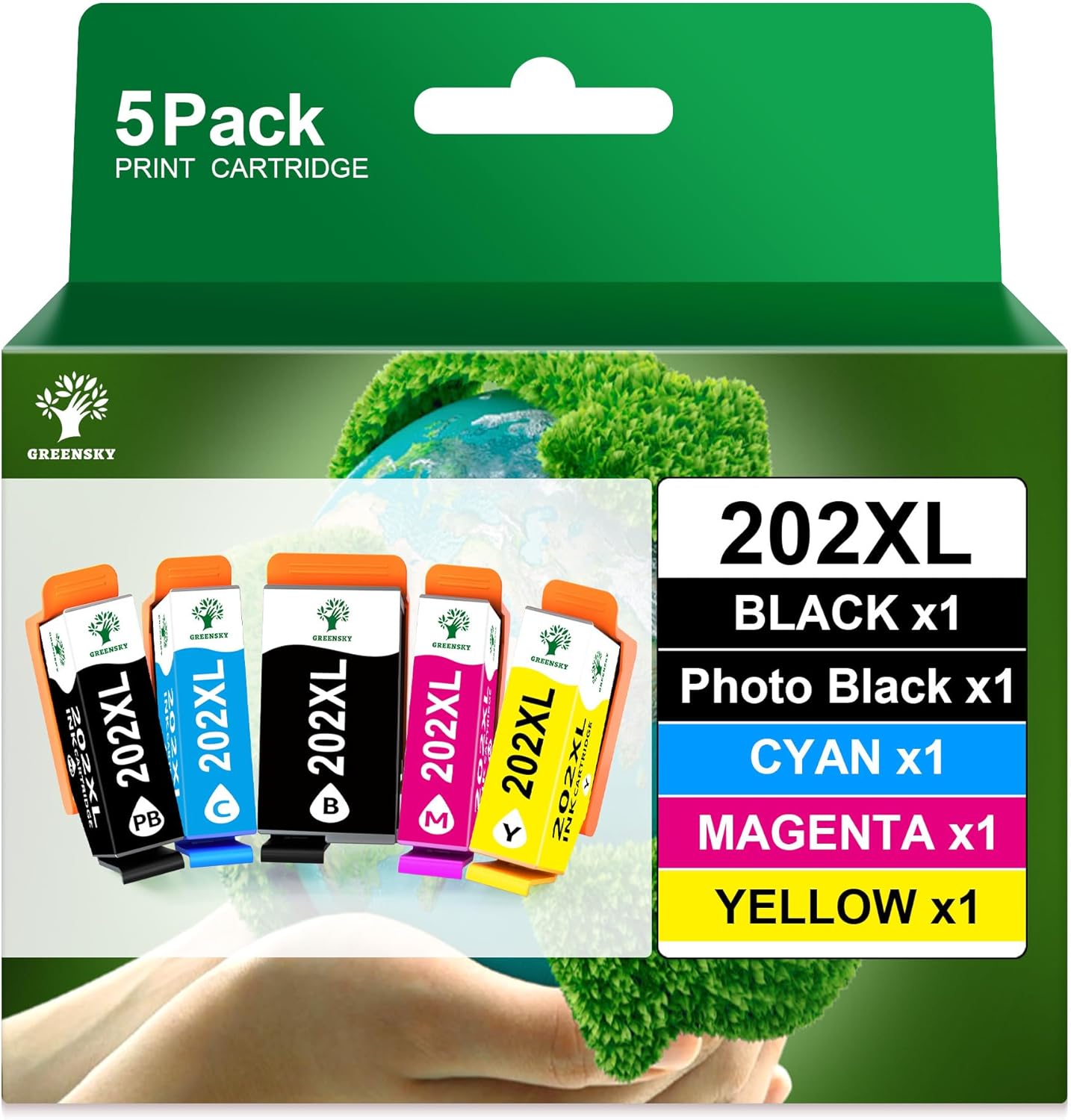 GREENSKY 202XL Compatible Cartridge for Epson 202 XL Multipack Ink Cartridge for Epson XP 6100 for Epson Expression Premium XP-6100 XP-6105 XP-6000 XP-6005 XP-6001 Printer (5er-Pack)