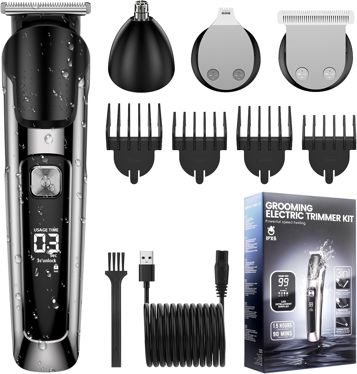 Vexloria Men's Beard Trimmer, Professional Hair Clipper with Stainless Blade, Men's Beard and Hair Clipper All in 1, Nose Trimmer, Precision Trimmer, 4 Beard Combs, Beard Razor