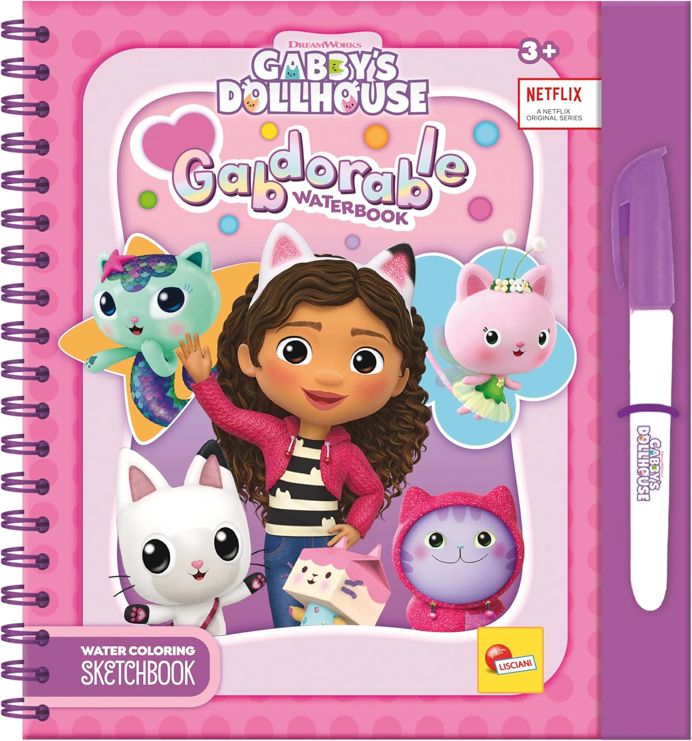 Lisciani GABBY ET LA MAGIQUE – Magic Colouring Book with Water for Children Aged 3 and Above – Book 12 Pages with Water Pen – Manual Activity – Gabby's Dollhouse Gift Idea