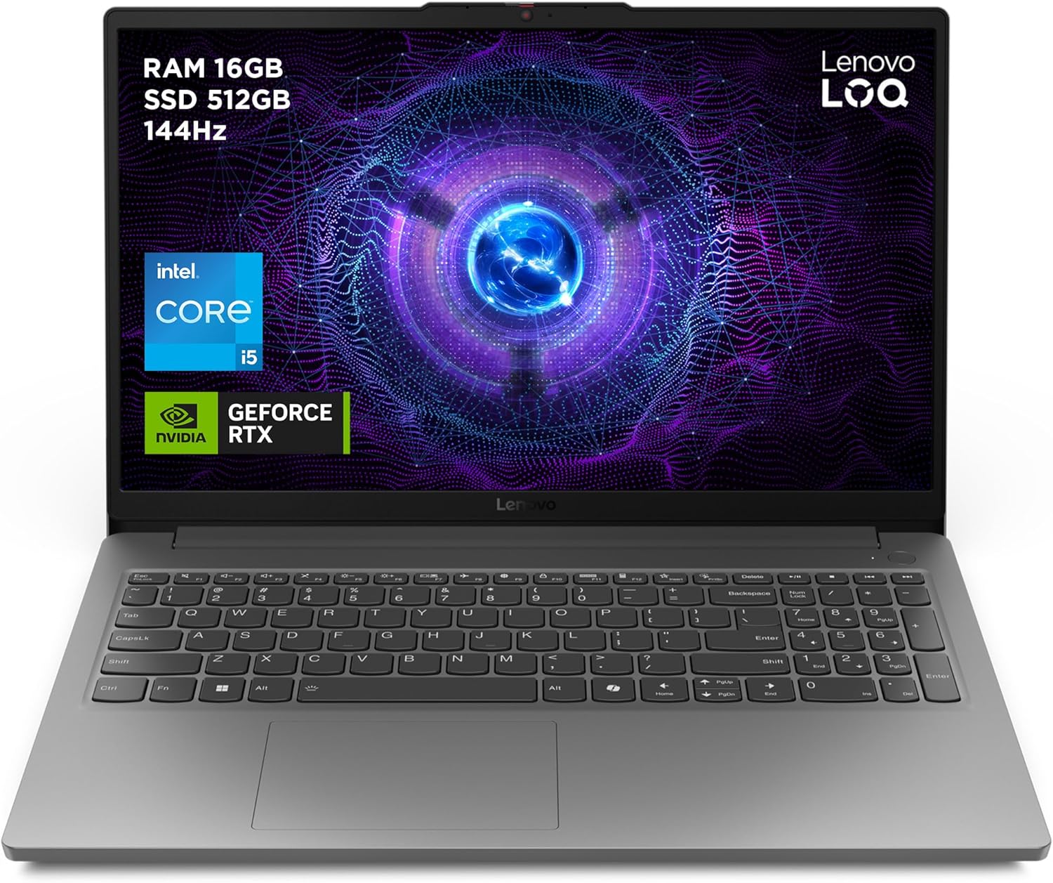 Lenovo LOQ 15IAX9E – Gaming Laptop 15.6 Inches FHD 144Hz (Intel Core i5-12450HX, 16GB RAM, 512GB SSD, NVIDIA RTX 4050 6GB, Without Operating System) AZERTY Keyboard – Grey
