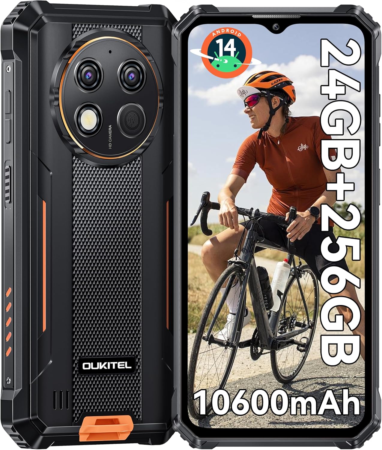 OUKITEL G1 Unbreakable Phone – 10600 mAh Large Battery 24GB+256GB (1 TB) Android14 Unbreakable Smartphone 48MP Dual Camera Rugged Smartphone 6.52 Inch HD+ IPS Dual SIM/NFC/OTG/Fingerprint/Face ID