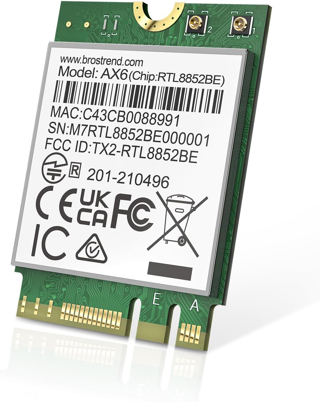 BrosTrend AX1800 Wireless WiFi Card, Bluetooth 5.2 WiFi 6 Network Card, Laptop Network Adapter 1800Mbps, M.2/NGFF, WPA3 MU-MIMO, Compatible Windows 10/11 (64 bit) Lifetime Protection