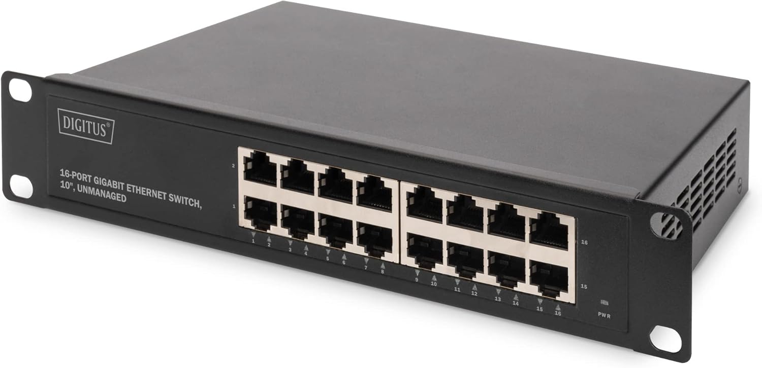 DIGITUS Gigabit Ethernet Network Switch - 10" - 16 ports - unmanaged - backplane 32 Gbps - Auto MDI/MDI-X - black