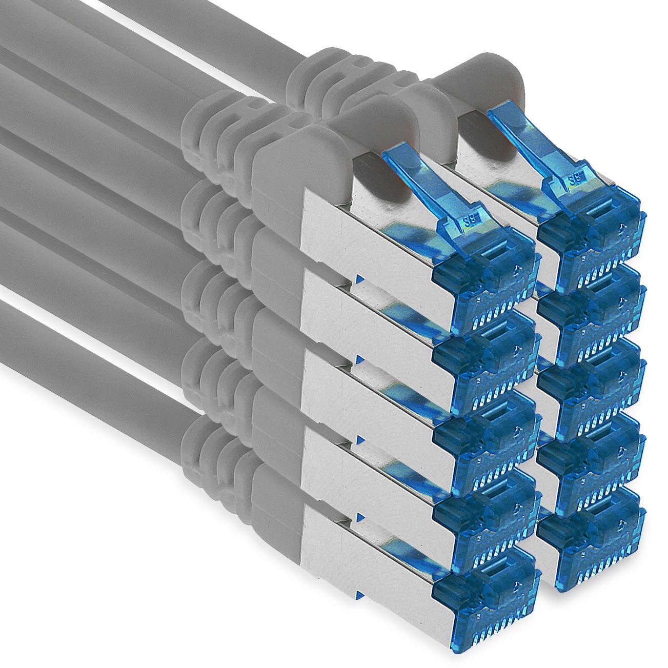 freiwerk CAT-6a Network Cable 2m 10Gbps Grey Cat-6a Patch Cable RJ-45 SFTP Ethernet LAN Patch Cable 10Gbps