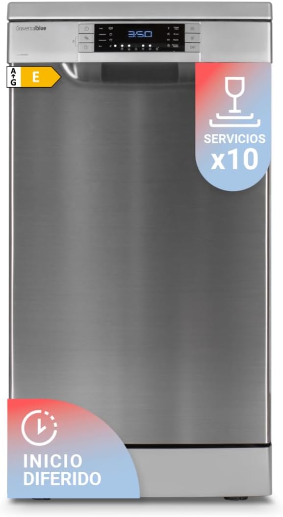 UNIVERSALBLUE Stainless Steel Dishwasher 45 cm | Free Programmable Stainless Steel Dishwasher with 8 Programmable Dishwasher with 8 Programmes | Washing Machine with Delayed Start | Silent |