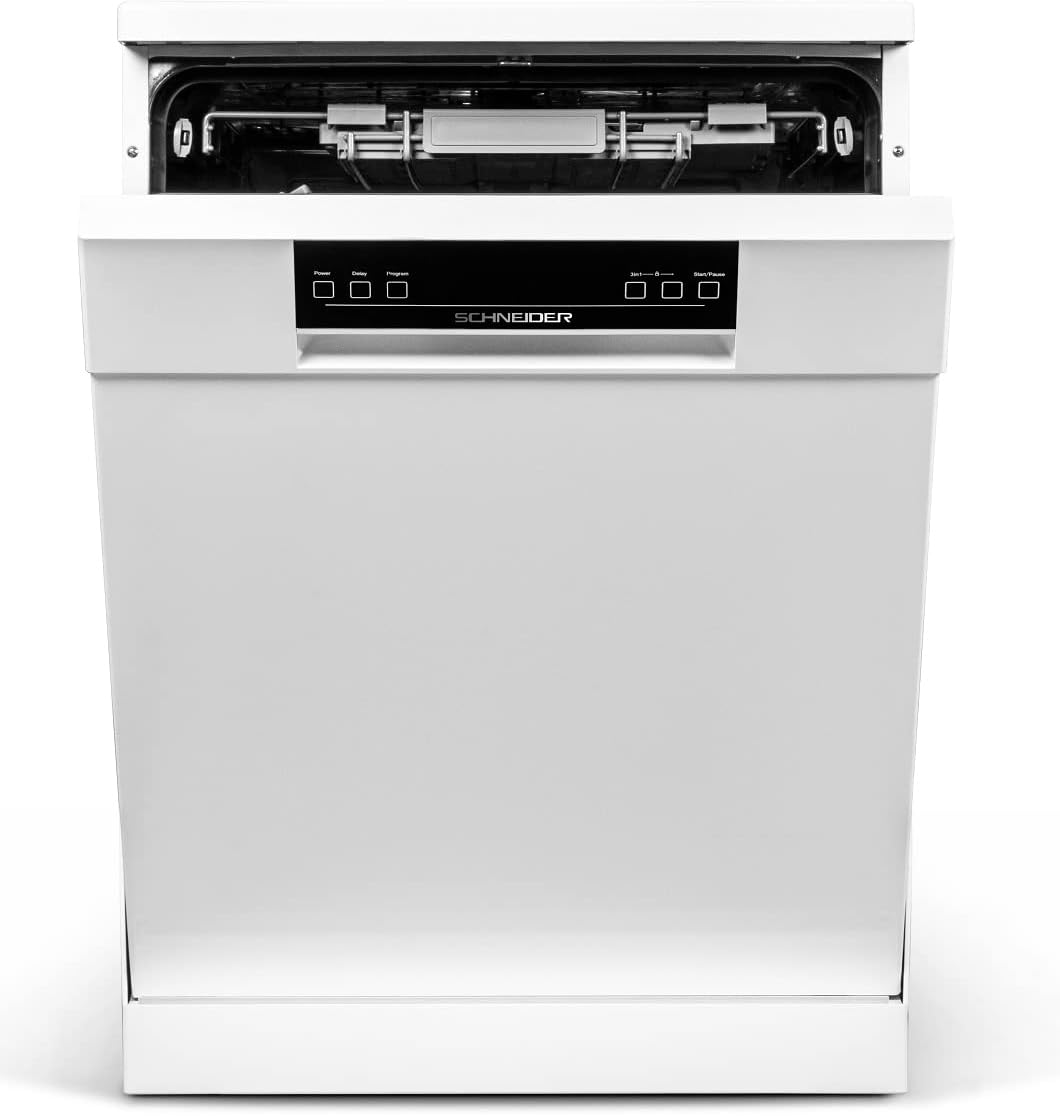 SCHNEIDER SDW1542BDIW, Dishwasher, Freestanding, 15 place settings, 6 programs, Delayed start, Cutlery drawer, Inverter motor, Adjustable feet, Half load, Removable top, White