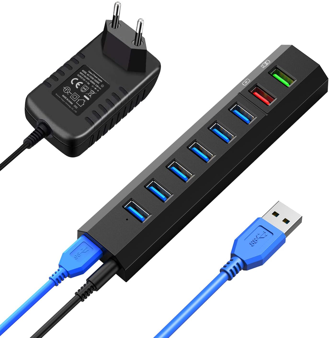 Vansuny USB 3.0 Hub Powered, 8-in-1 Multi USB Port for PC with 2 USB Charging Port, Ultra Fast 5Gb/s Transfer