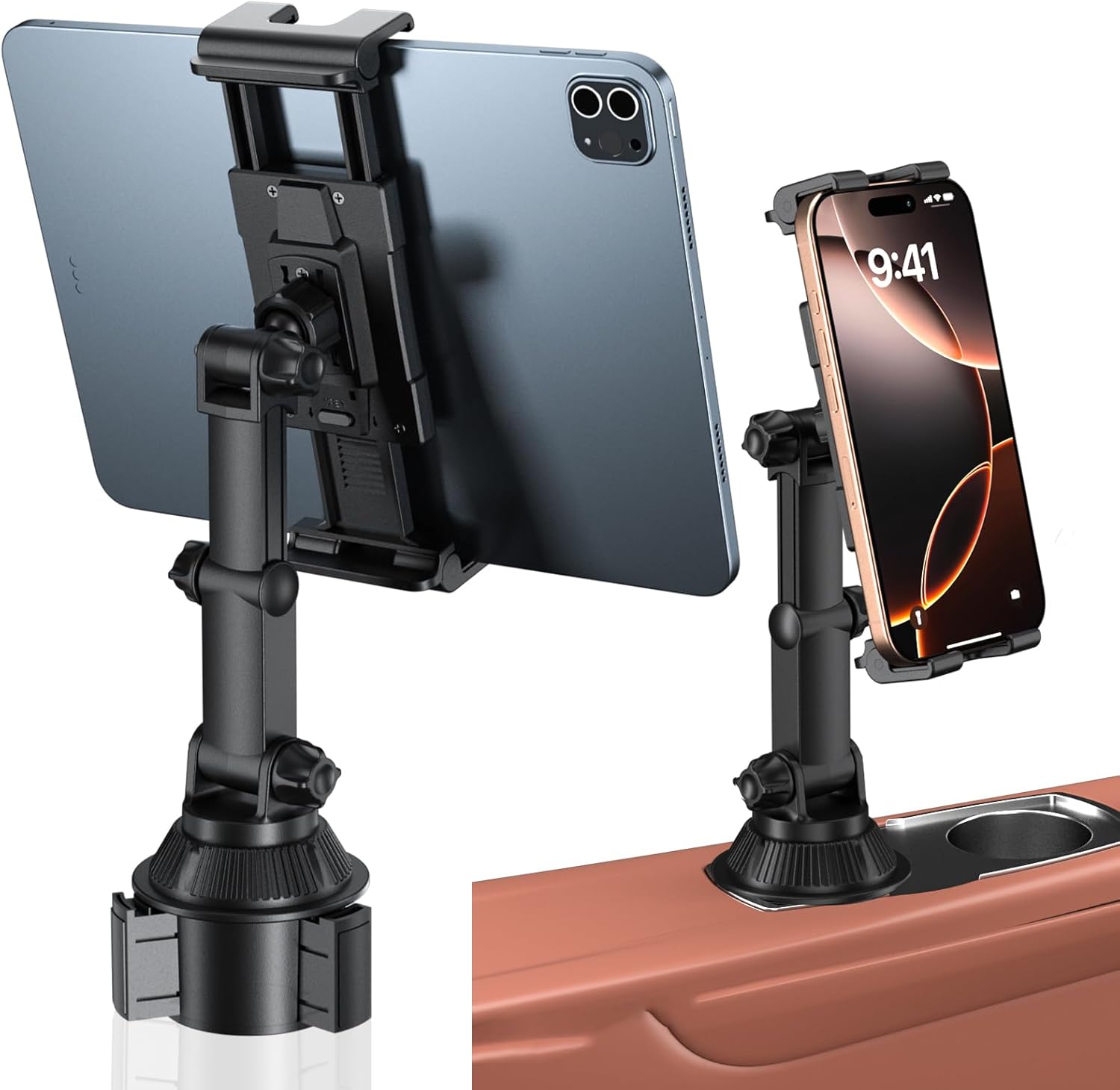 OHLPRO 360° Rotating Car Tablet Holder with Telescopic Arm and Foldable Clip, Compatible with 5-13 Inch iPad Pro Air Mini Samsung Kindle iPhone Travel Accessory